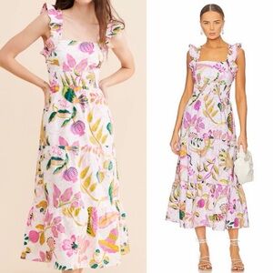 Tuckernuck Banjanan Harriet Floral Midi Dress in Spring Jungle Pink